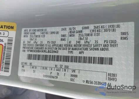 2024 Ford Bronco Outer Banks z USA, uszkodzony, nr VIN 1FMDE8BHXRLB22943